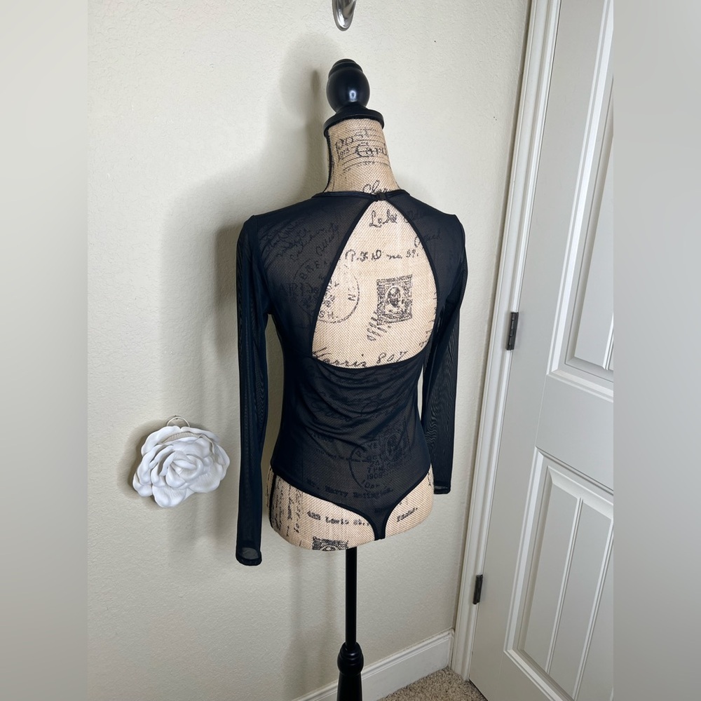 NTM: Auden Black Sheer Long Sleeve Thong Back Pullover Style Bodysuit Sz Medium - Picture 14 of 16
